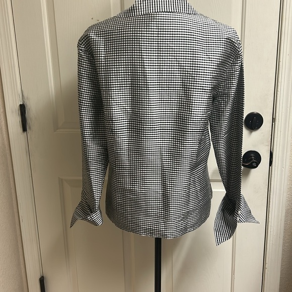 SILKLAND Black/White Checkered Button-Up XL Blouse Bead design, 100% Silk, EUC - Picture 10 of 12